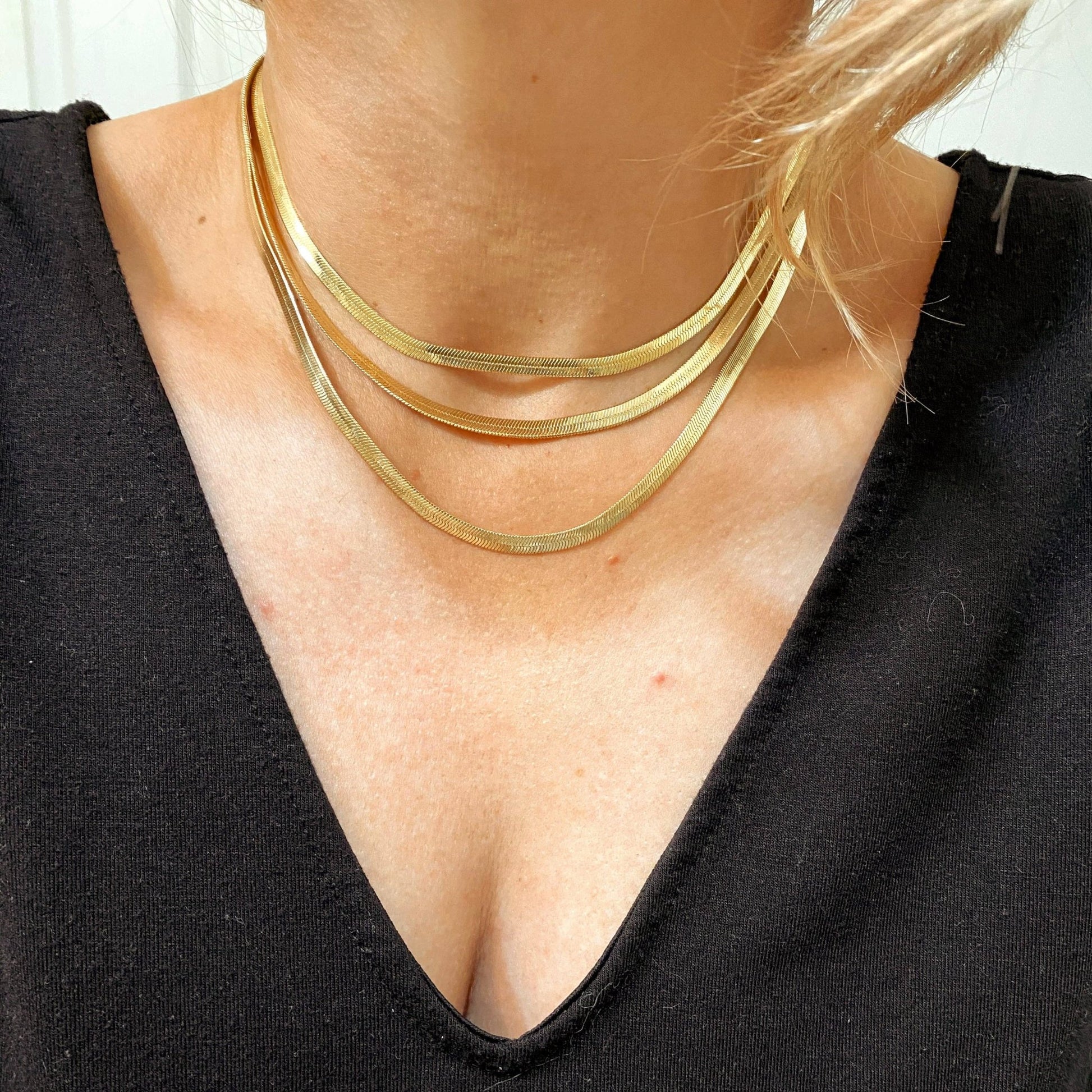 18k Gold Filled 4.0mm Thickness Herringbone Chain: 16 inches - FOREVERLINKX