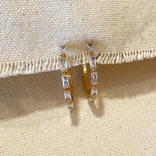 18k Gold Filled Baguette Cubic Zircon Hoop Earrings - FOREVERLINKX