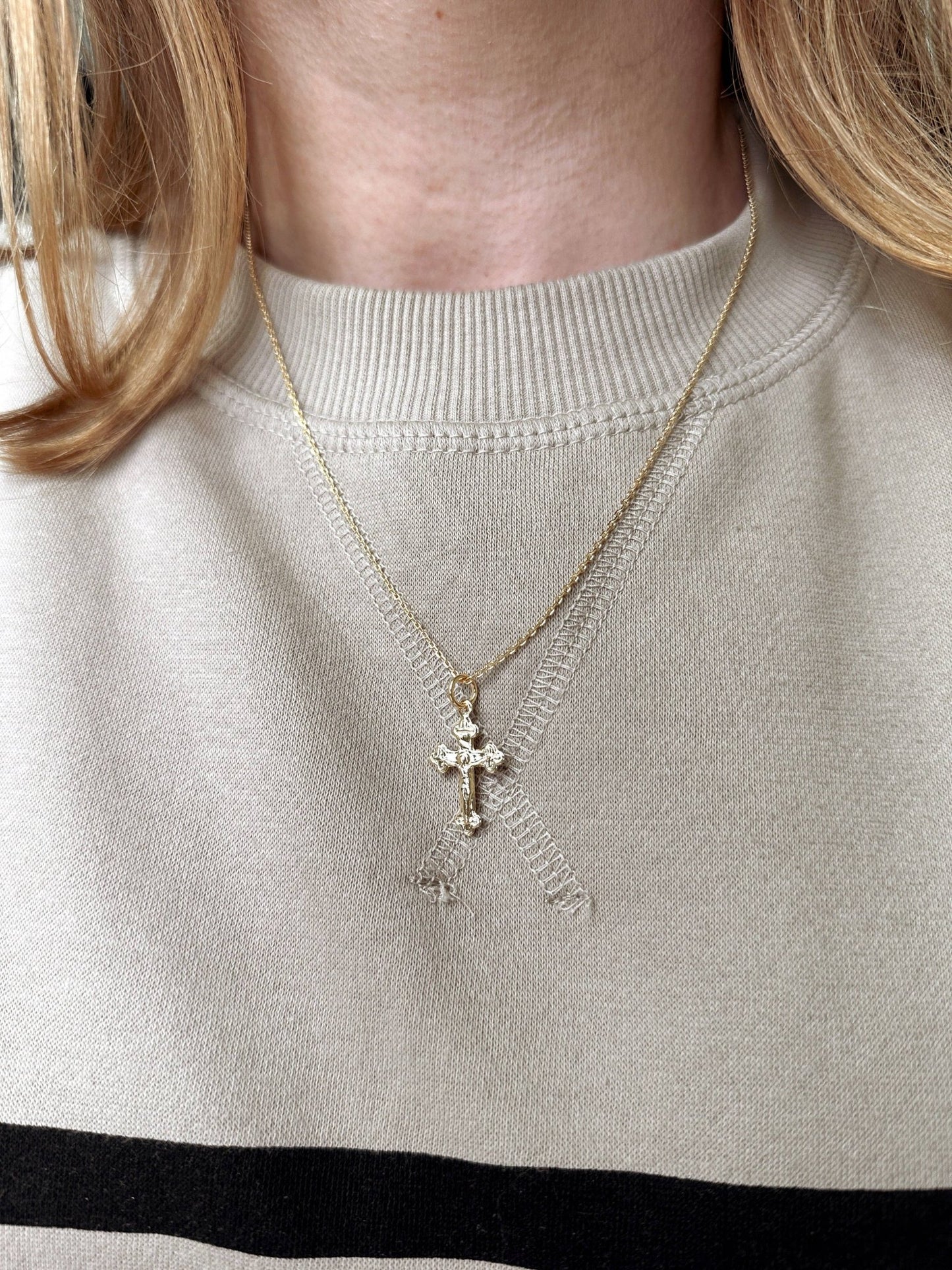 18k Gold Filled Delicate Crucifix Pendant - FOREVERLINKX