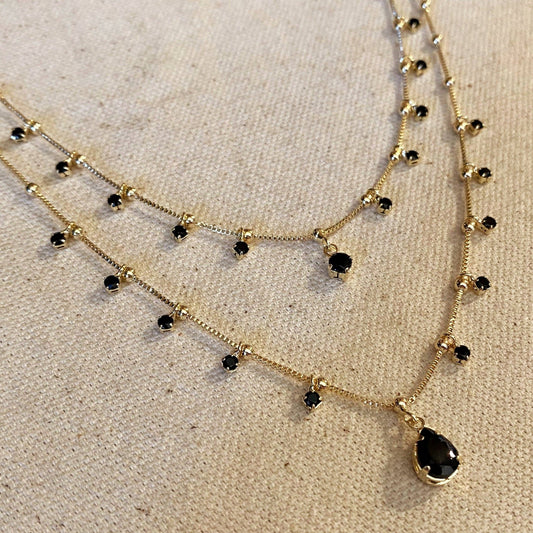 18k Gold Filled Double Teardrop Black Necklace - FOREVERLINKX