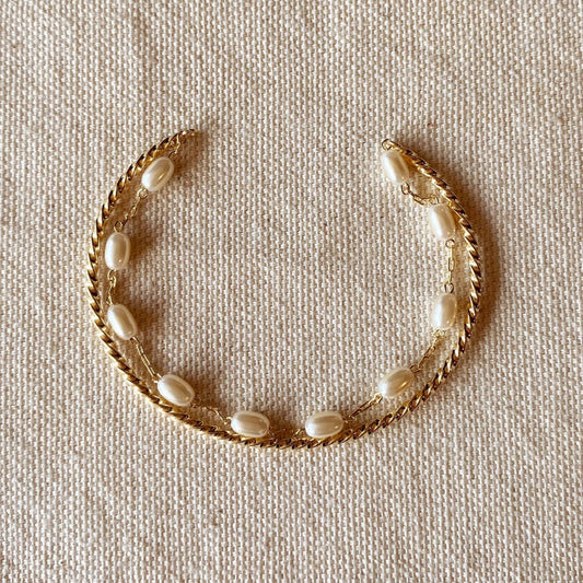 18k Gold Filled Gold And Pearl Cuff Bracelet - FOREVERLINKX