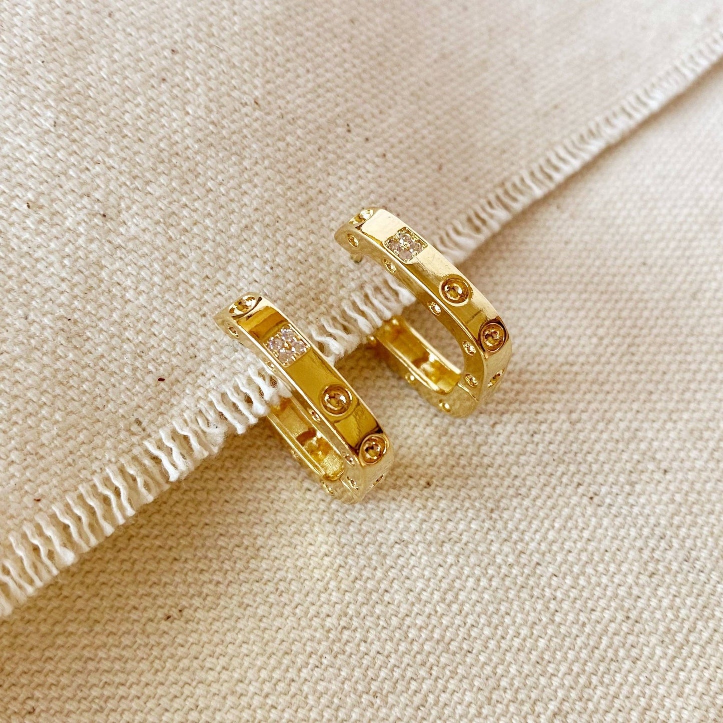 18k Gold Filled Medium Rectangular Clicker Hoop Earrings Wit - FOREVERLINKX
