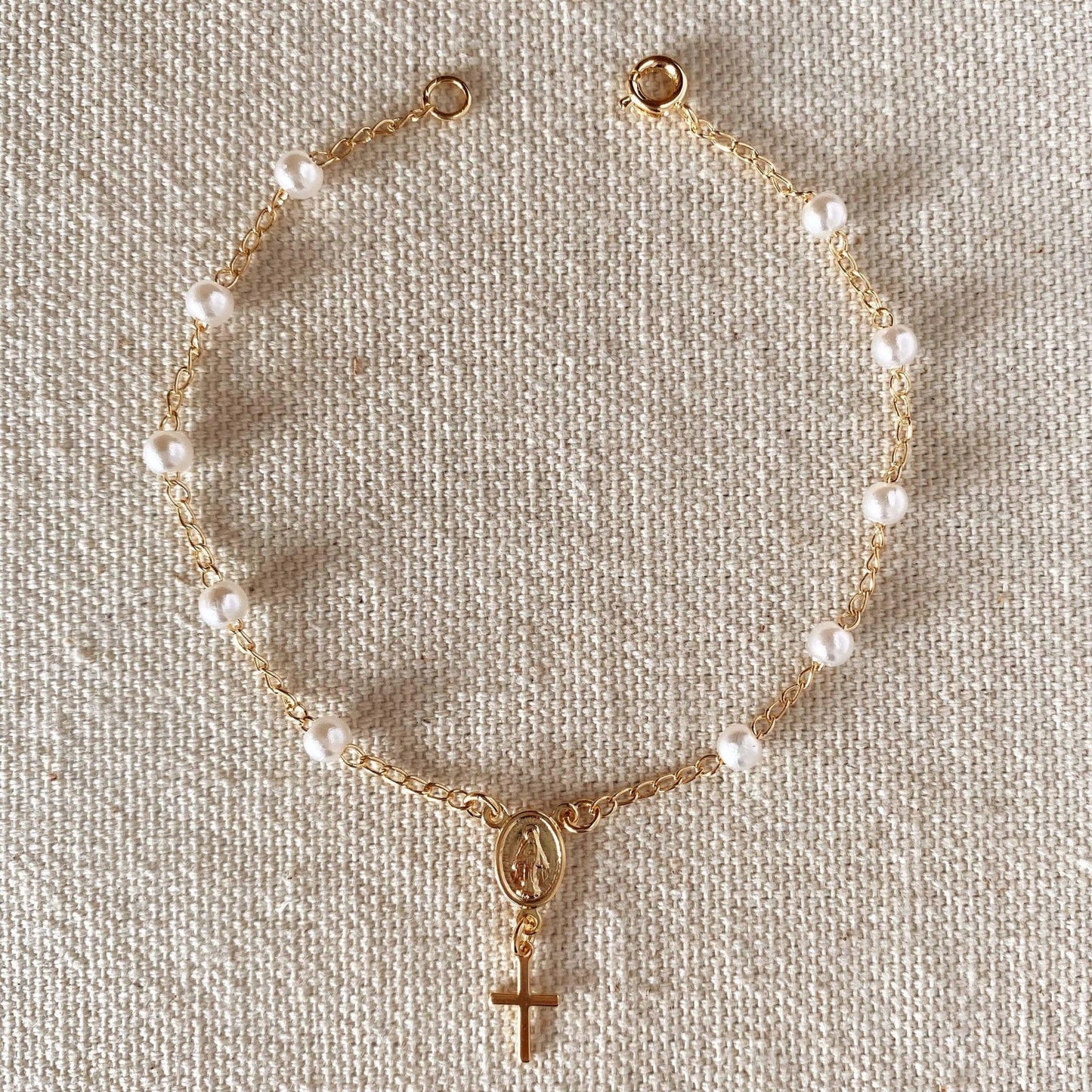 18k Gold Filled Pearl Rosary Bracelet - FOREVERLINKX