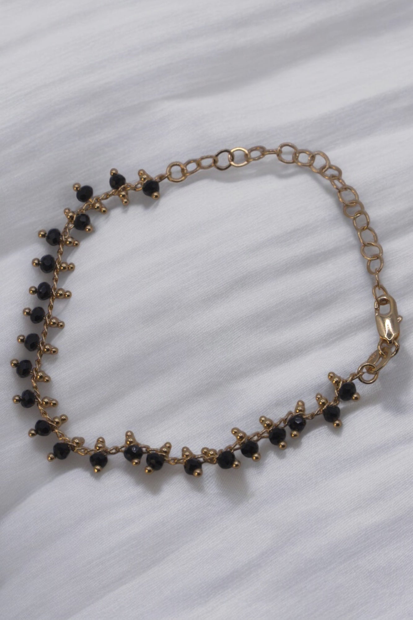 18k Gold Filled Black Beaded Bracelet