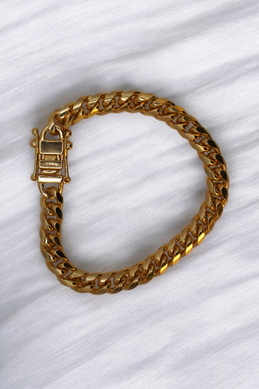 18k Gold Filled Chunky Cuban Bracelet Featuring Box Lock Clasp