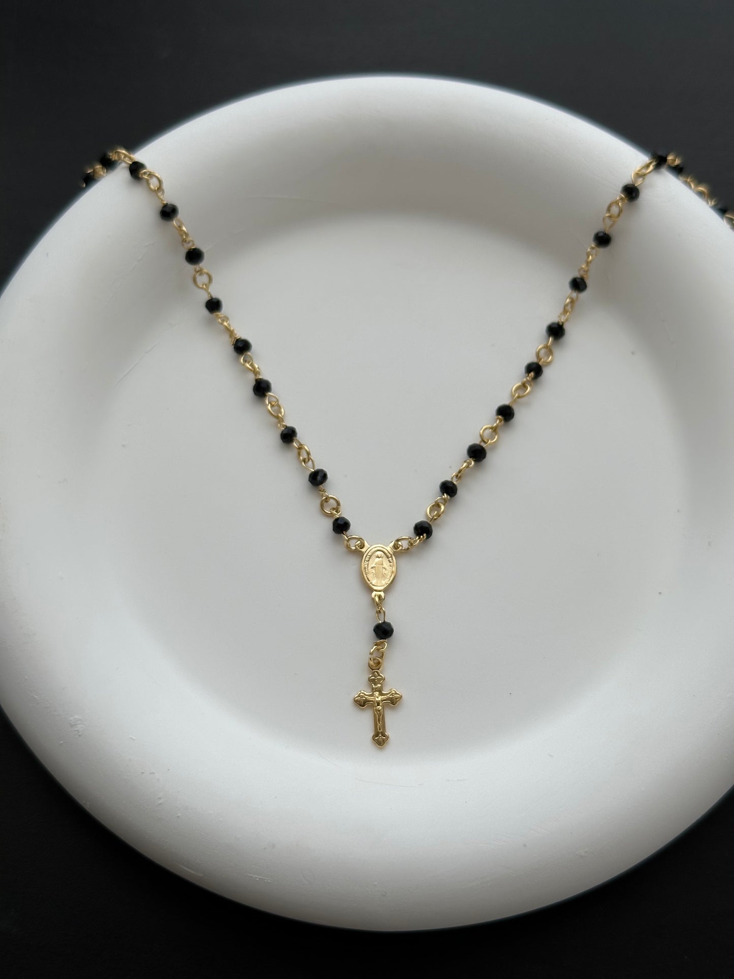 18K Gold Filled Black Stone Rosary