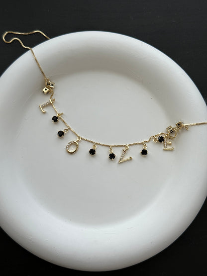 18k Gold Filled "LOVE" black stone choker - FOREVERLINKX