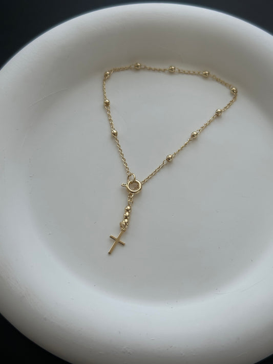 18K Gold Filled Beaded Cross Bracelet - FOREVERLINKX