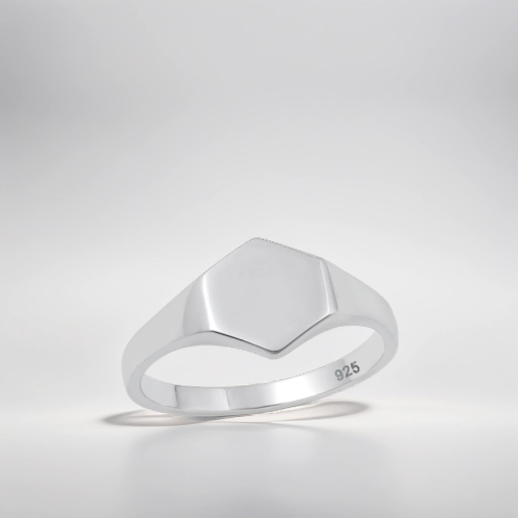 Hex sterling silver signet ring - FOREVERLINKX