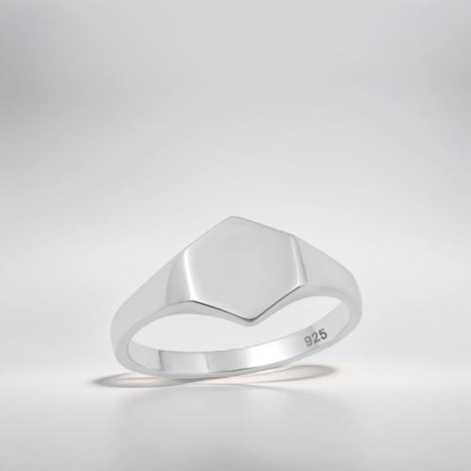 Hex sterling silver signet ring