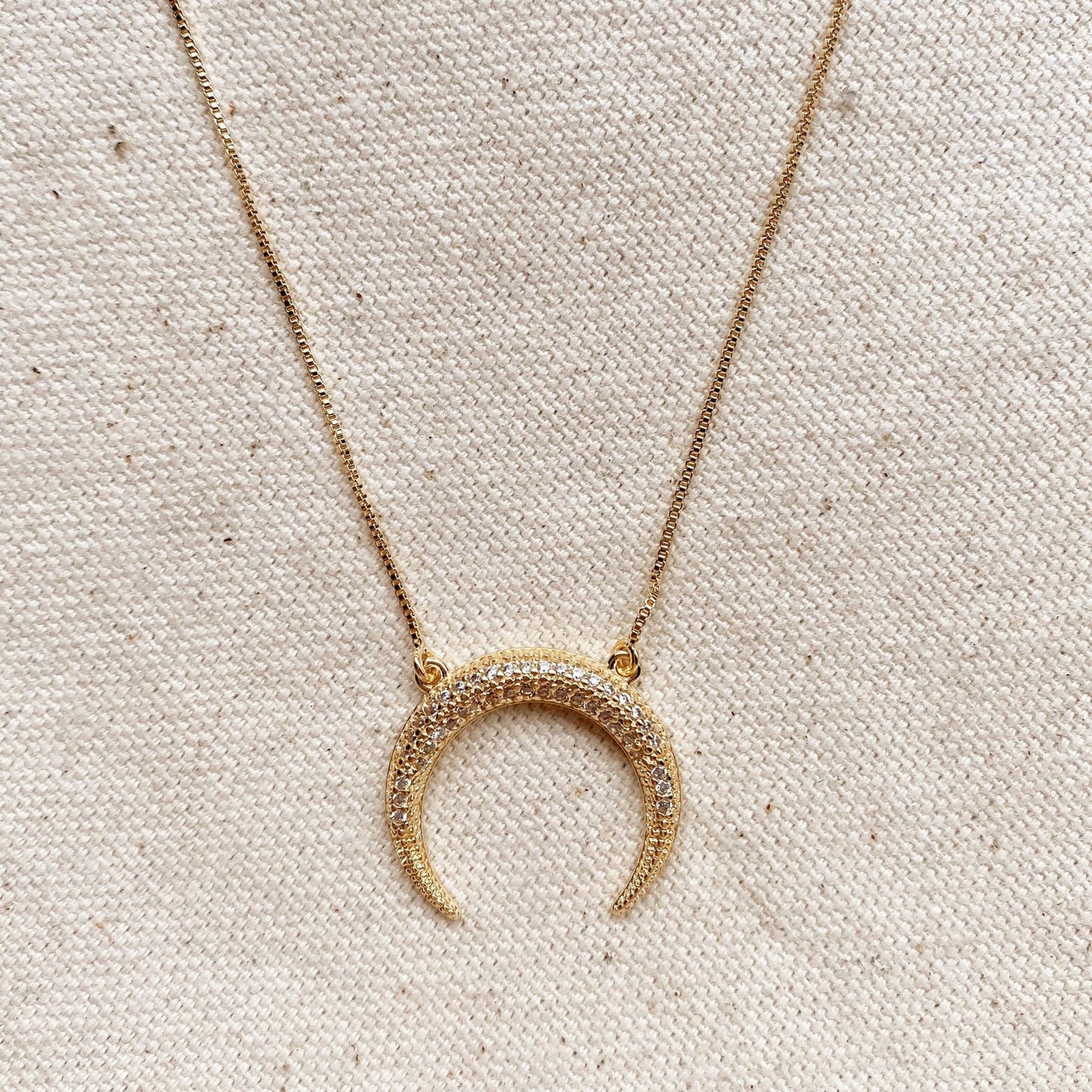 Cubic Zirconia 18k Gold Filled Crescent Moon Necklace - FOREVERLINKX